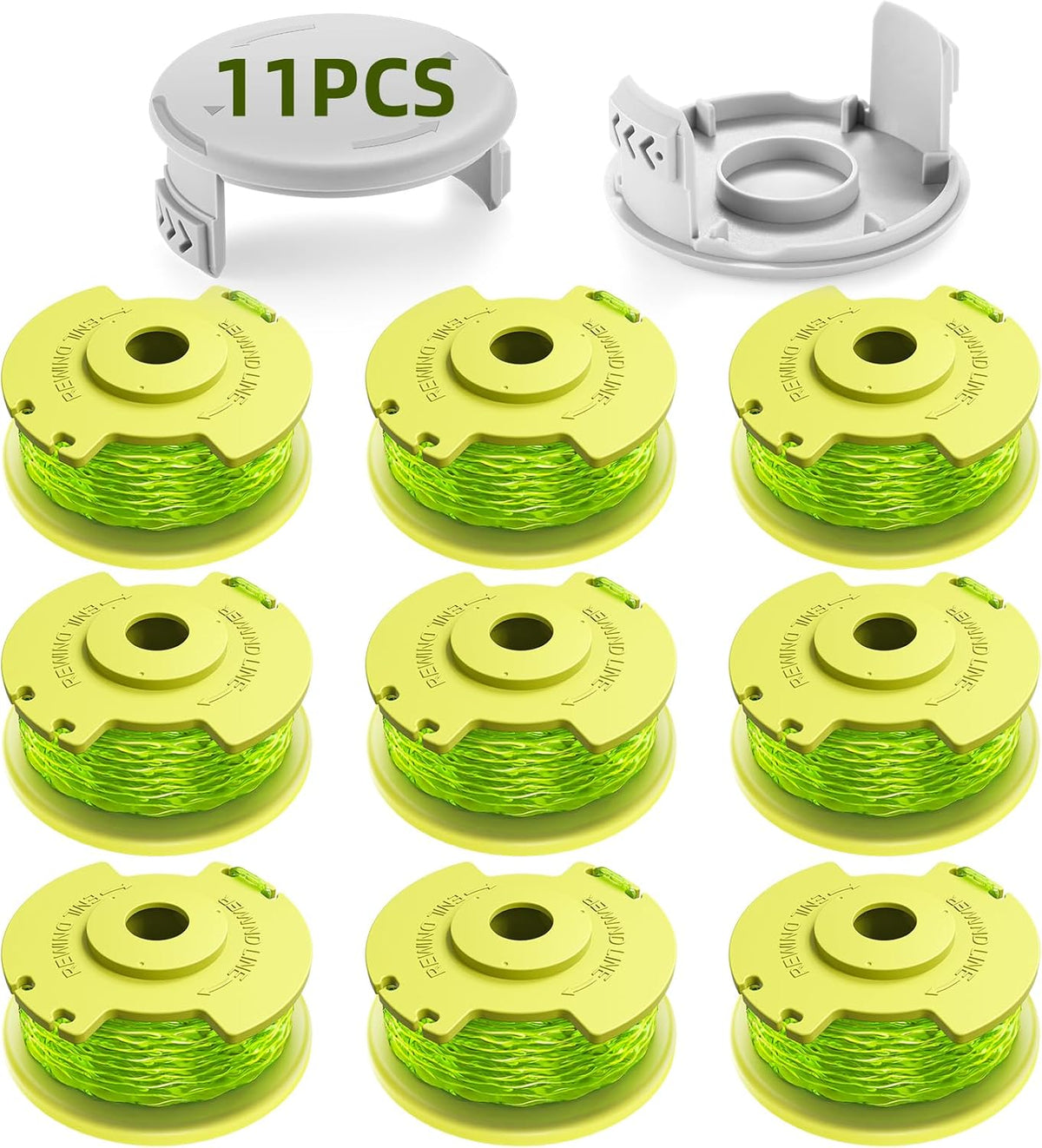 Trimmer String for Ryobi One Plus+ AC80RL3,11 FT/0.080-Inch，Spool Replacement Compatible with Ryobi 18v, 24v, and 40v Cordless Trimmers (9 Pack Trimmer Line & 2 Pack Trimmer Cap)