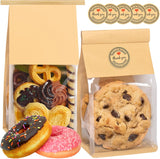 50 Pack Cookie Bags with Seal, 8.2x3.9x3.1 Inch Tin Tie Tab Lock Bakery Bags with Window Resealable Paper Packaging Bag for Muffin, Granola, Candies, Scone, Brownie, Included 50 Thank You Stickers