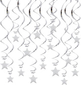 Silver Star Hanging Swirl Decorations,Hanging Silver Party Supplies for Graduation Wedding Baby Shower Decorations, Pack of 15