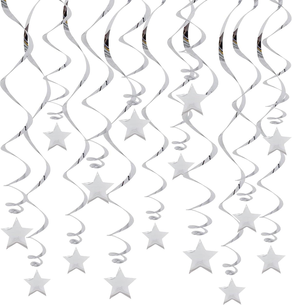 Silver Star Hanging Swirl Decorations,Hanging Silver Party Supplies for Graduation Wedding Baby Shower Decorations, Pack of 15