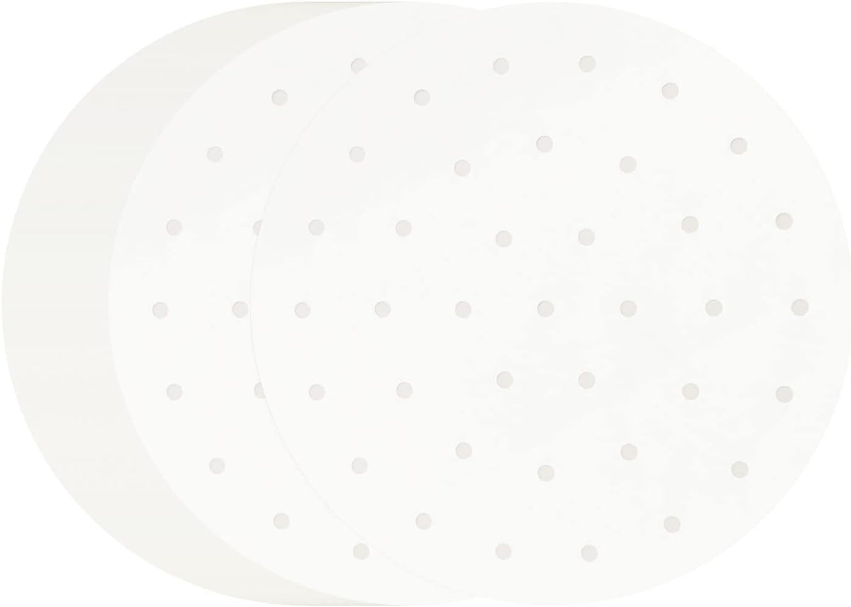 100 PCS Bamboo Steamer Liner, 10" Round Air Fryer Parchment Paper with Holes, White Anti-Stick Steamer Paper