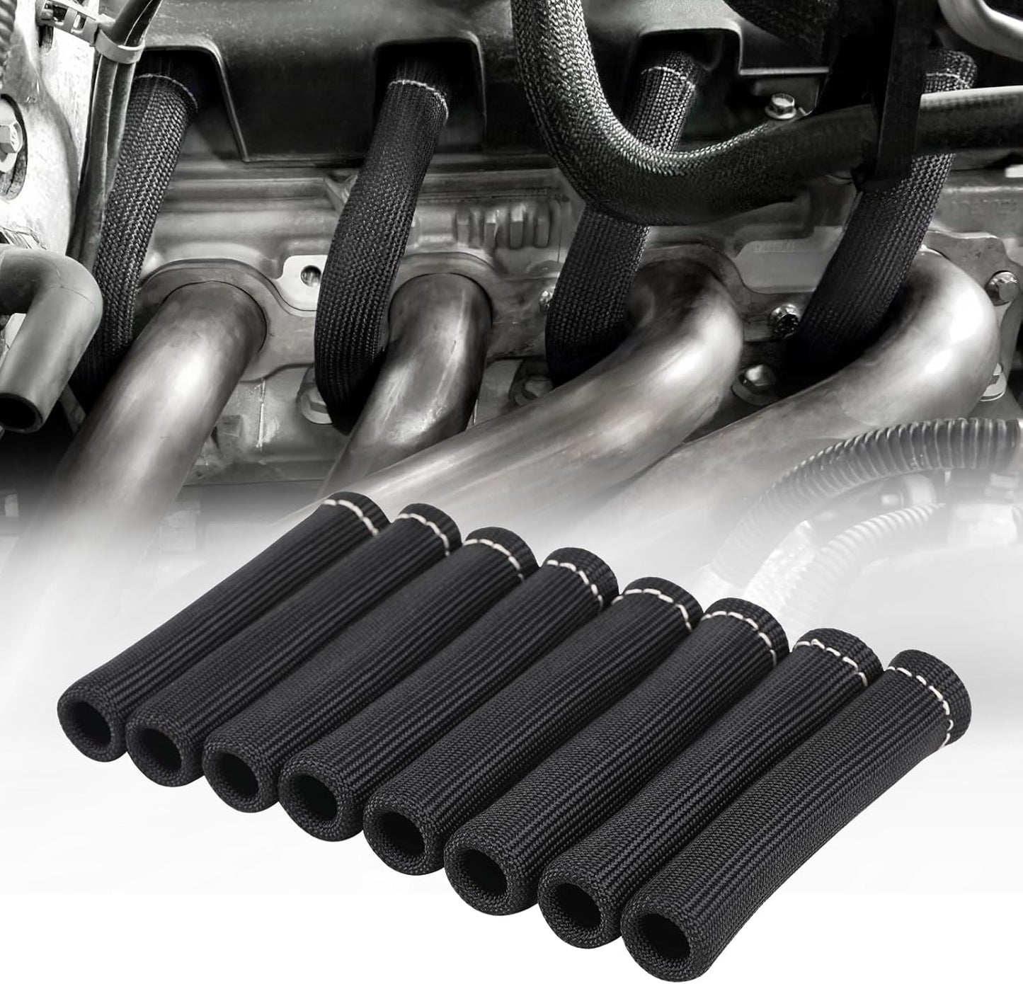 Spark Plug Wire Heat Shield Sleeve 2500° Spark Plug Boot Protector Boots Wrap for SBC BBC 350 454 8PCS Plug Wire Covers