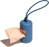 Dog Poop Bag Holder and Dispenser with Leash Attachment, Leak Proof, Easy Twist Top for Refills, Includes 1 Roll Poop Bags, Navy