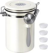 Stainless Steel Coffee Canister - 22OZ Airtight Coffee Bean Storage Grounds Container Holder with Date Tracker & Measuring Scoop, Kitchen Food Canister Jar for Cereal, Sugar, Tea, Flour, Gifts