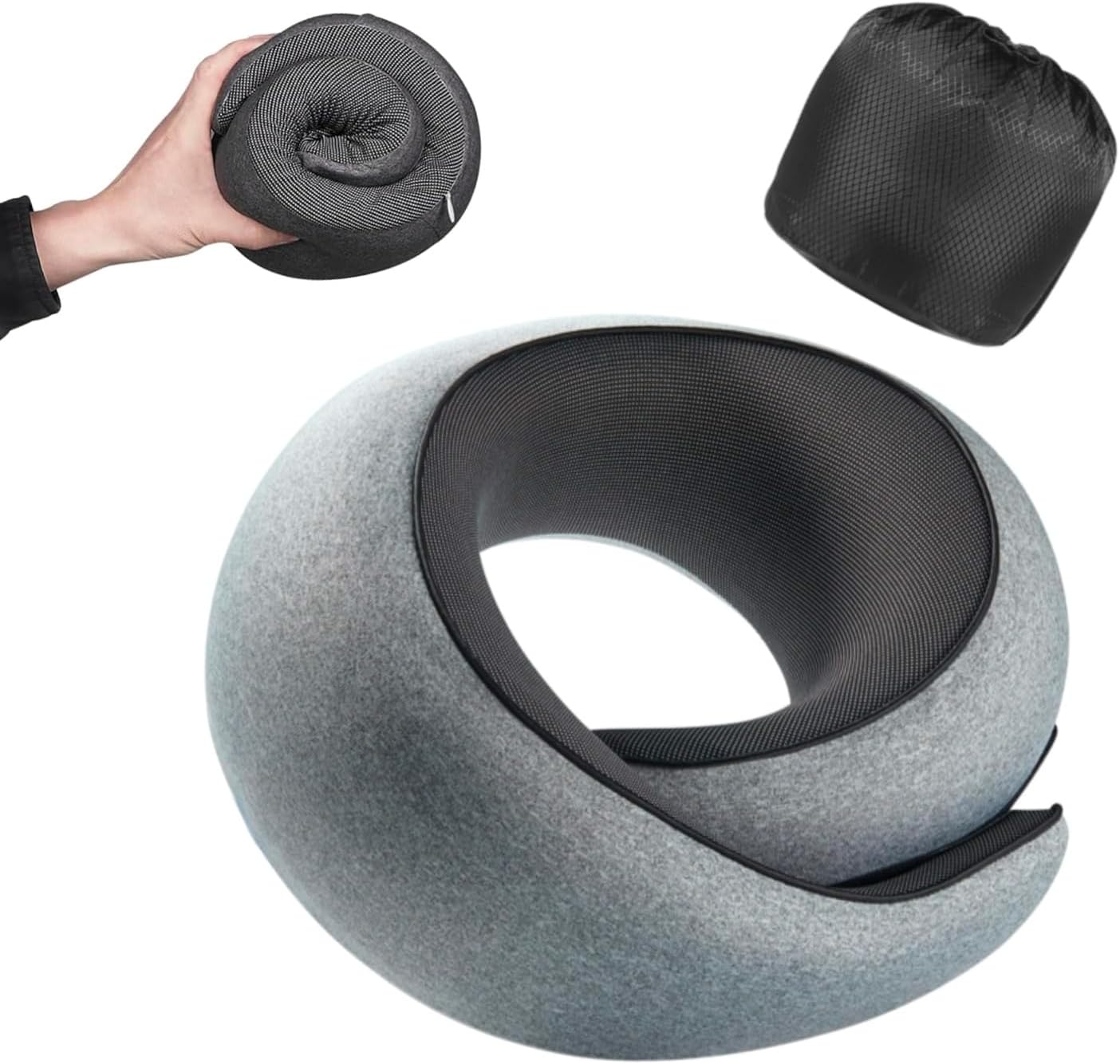 Travel Pillow, 100% Pure Memory Foam Neck Pillow for Airplanes, Comfortable Breathable Cover, Travel Essentials for Plane, Car, Train and Home, Gray