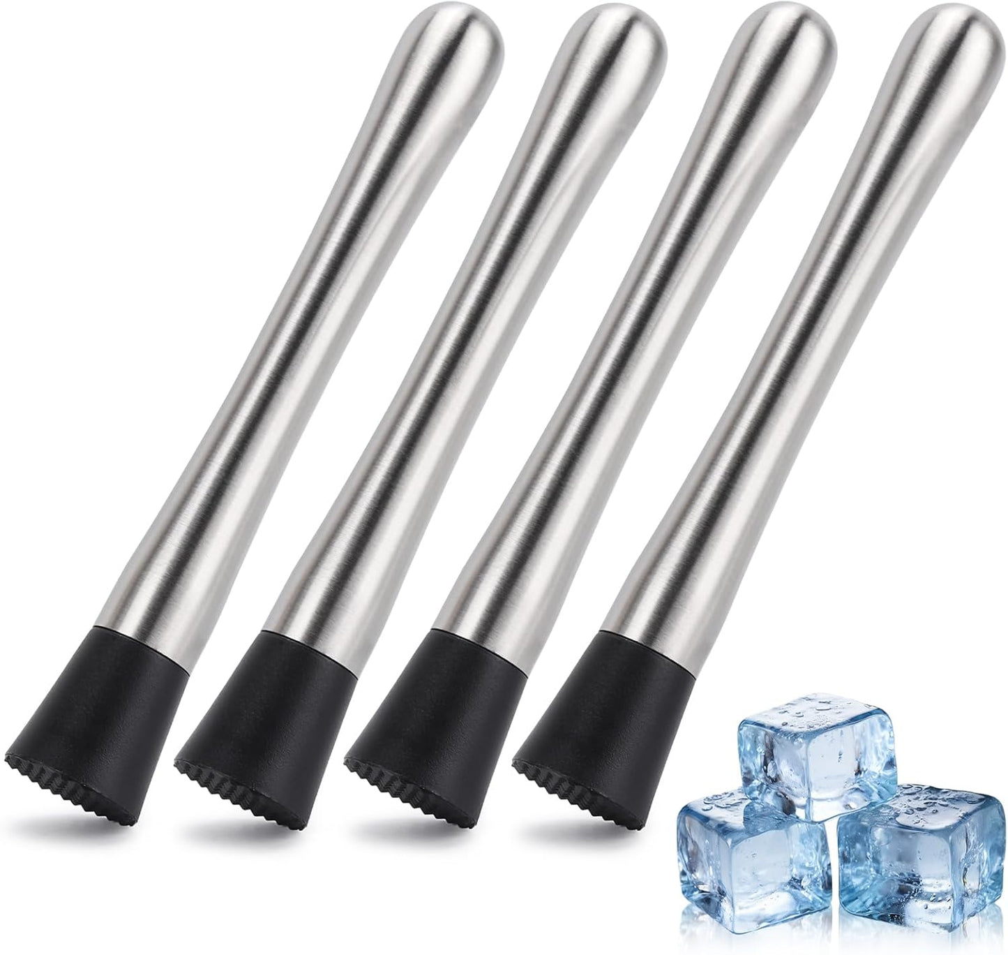4 Pack Muddlers for Cocktail 304 Stainless Steel Fruit Crusher 8.3" Long Ice Crusher for Bar Party and Home