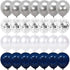 Navy Blue and Silver Confetti Balloons 50 pcs, 12 inch White Pearl and Silver Metallic Chrome Party Balloons for 2026 Graduation Party Decorations