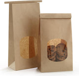Bakery Bags with Window 100pcs 4.5x2.36x9.6 Inches Window Tin Tie Tab Lock Kraft Brown Paper Bags for Coffee Bean, Cookies, Treat, Snack