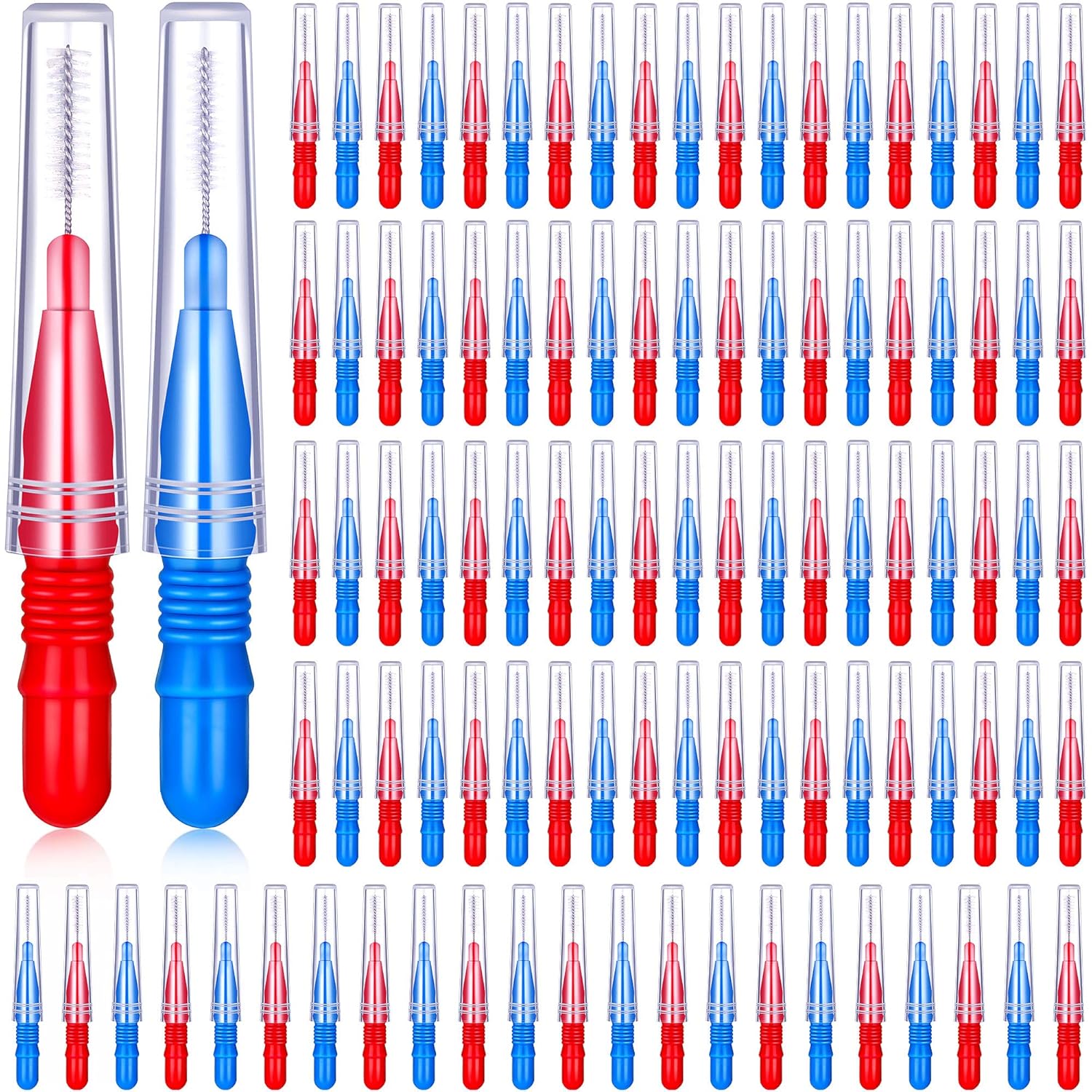 100 Pcs Braces Dental Brush Flosser for Cleaner Interdental Brush Toothpick Tooth Flossing Head Oral Dental Toothpick Cleaners Cleaning Tool(Red and Blue)