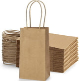 100 Pack 3.5x2.4x6.7 Inches Mini Gift Party Favor Bags Small Brown Gift Bags with Handles Bulk Recyclable Kraft Paper Sacks