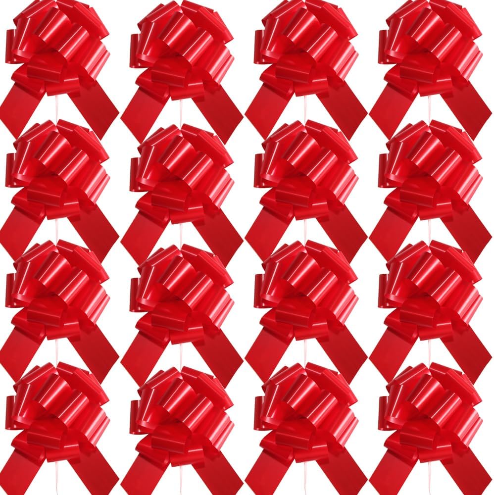 16 Pcs Ped Pull Bows for Gift Wrapping,6 Inch Gift Bows for Presents,Birthday,Anniversary,Party,Christmas,Wreath,Holiday Celebration Gift Decoration (16Pcs Red)