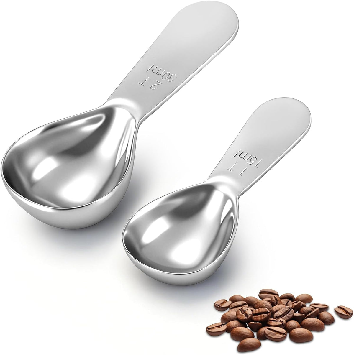 2Pcs Coffee Scoops, Premium 18/8 Stainless Steel Coffee Spoons, Set of 2 Short Handled (1 Tablespoon & 2 Tablespoon) Coffee Measuring Spoon for Ground Coffee, Tea and Powder by