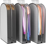10" Gusseted Garment Bags for Hanging Clothes 40" Suit Bags for Open Closet Storage, Side Clear Clothing Cover for Coat, Dress, Jacket, Shirt, Fur Wardrobe Protector, 3 Packs, Grey