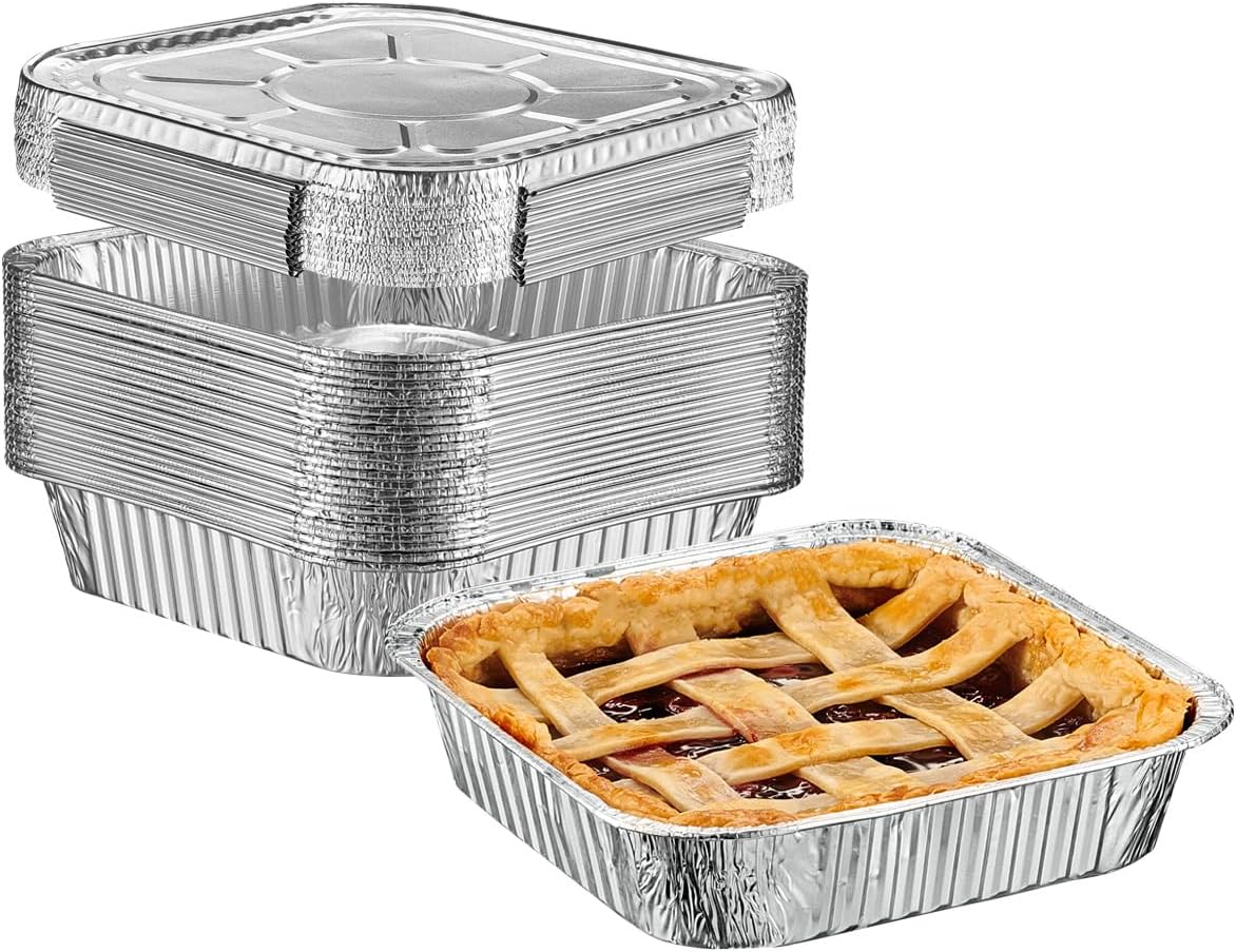 [25 Sets 8-Inch Square Foil Pans with Lids - Disposable Food Containers, Aluminum Foil Pans For Baking, Cooking, Storing and Preparing Food (Formerly Comfy Package)