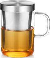 16.9 Oz Borosilicate Glass Tea Mug Cup Tea Glasses with Stainless Steel Infuser & Lid, Loose Leaf Glass Tea Cup Teacup 430mL(Use Capacity)