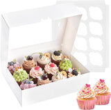12 Count Cupcake Boxes, 12 Pack White Cupcake Containers with Windows and Inserts, Disposable Cupcake Carriers for Muffins, Treats, Pastries, 13 x 10 x 4 Inches
