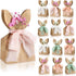 24 Set Boho Bow Easter Bunny Party Favor Bags DIY Bunny Gift Boxes with Neutral Bow Ribbon and Dried Flowers Rustic Paper Rabbit Ears Treat Bags Bulk for Easter Spring (Neutral Pastel)