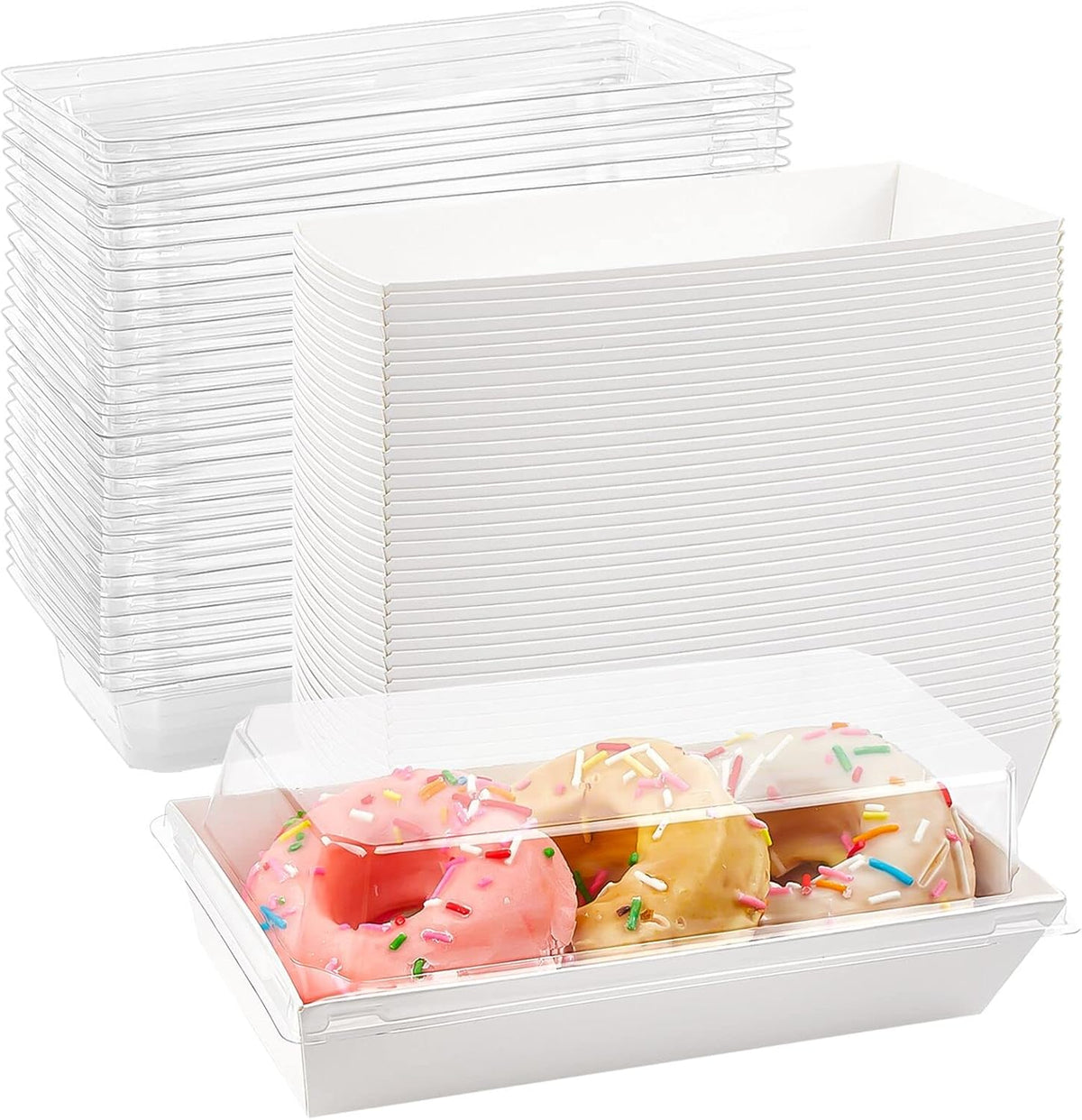 Charcuterie Boxes with Clear Lids, 50 Pack White Bakery Boxes, Cookie Boxes, Small Treat Boxes for Pastry, Sandwich, Cupcakes, Strawberries, Dessert To Go Containers