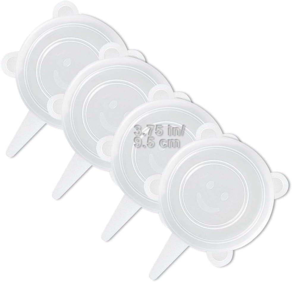 4 Pack Same Size Silicone Stretch Lids, Thicker Reusable Sturdy Silicone Container Cover, Expandable Food Storage Covers, Dishwasher and Freezer Safe, 3.75in(9.5cm)