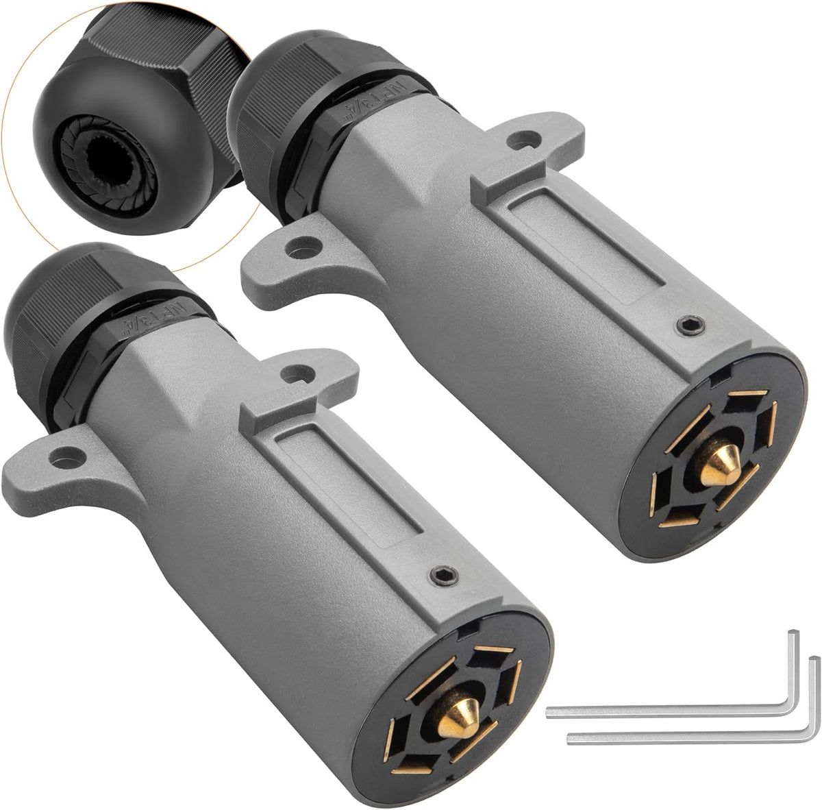 RV 7 Pin Trailer Plug with IP68 Waterproof Seal 2PCS, Detachable 7 Way Round RV-Style Trailer Side Connector 7 Point Trailer Wiring Plug
