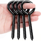 5 Inch Eye Hooks, Large Eye Bolts Screw in Hooks Carbon Steel, 4 Pcs Heavy Duty Black Large Screw Eye Hooks for Wood Securing Cables Wire, Heavy-Duty Applications