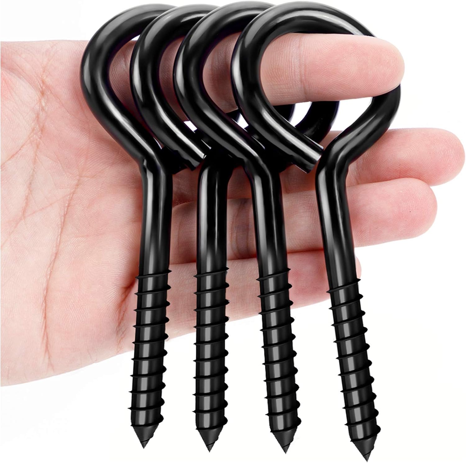 5 Inch Eye Hooks, Large Eye Bolts Screw in Hooks Carbon Steel, 4 Pcs Heavy Duty Black Large Screw Eye Hooks for Wood Securing Cables Wire, Heavy-Duty Applications