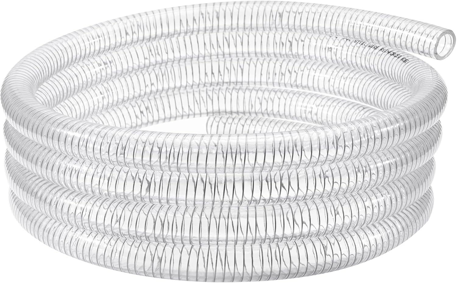 Wire Reinforced Hose 1" id - 10ft Clear High Pressure Suction Line Plastic Vinyl Tubing with Spiral Steel Wire, Drain Water Fuel Powder