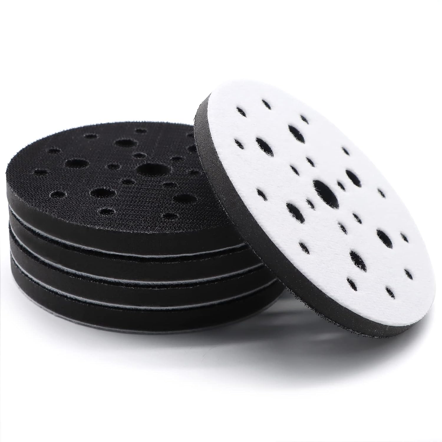 5 Pack Interface Pads, 6 Inch 25 Holes Hook and Loop Soft Density Sponge Cushion Buffer Backing Pad, Foam Sanding Interface Pads for Orbital Sander Automotive Woodworking Polishing