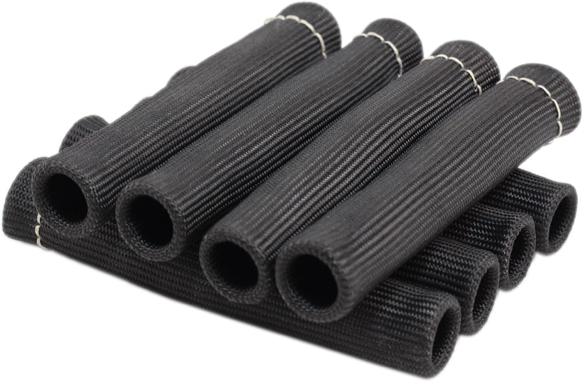 8Pcs 2500° Degree Spark Plug Wire Boots Heat Shield Protector Sleeve Cover Compatible with SBC BBC 350 454,6 Inch, Black