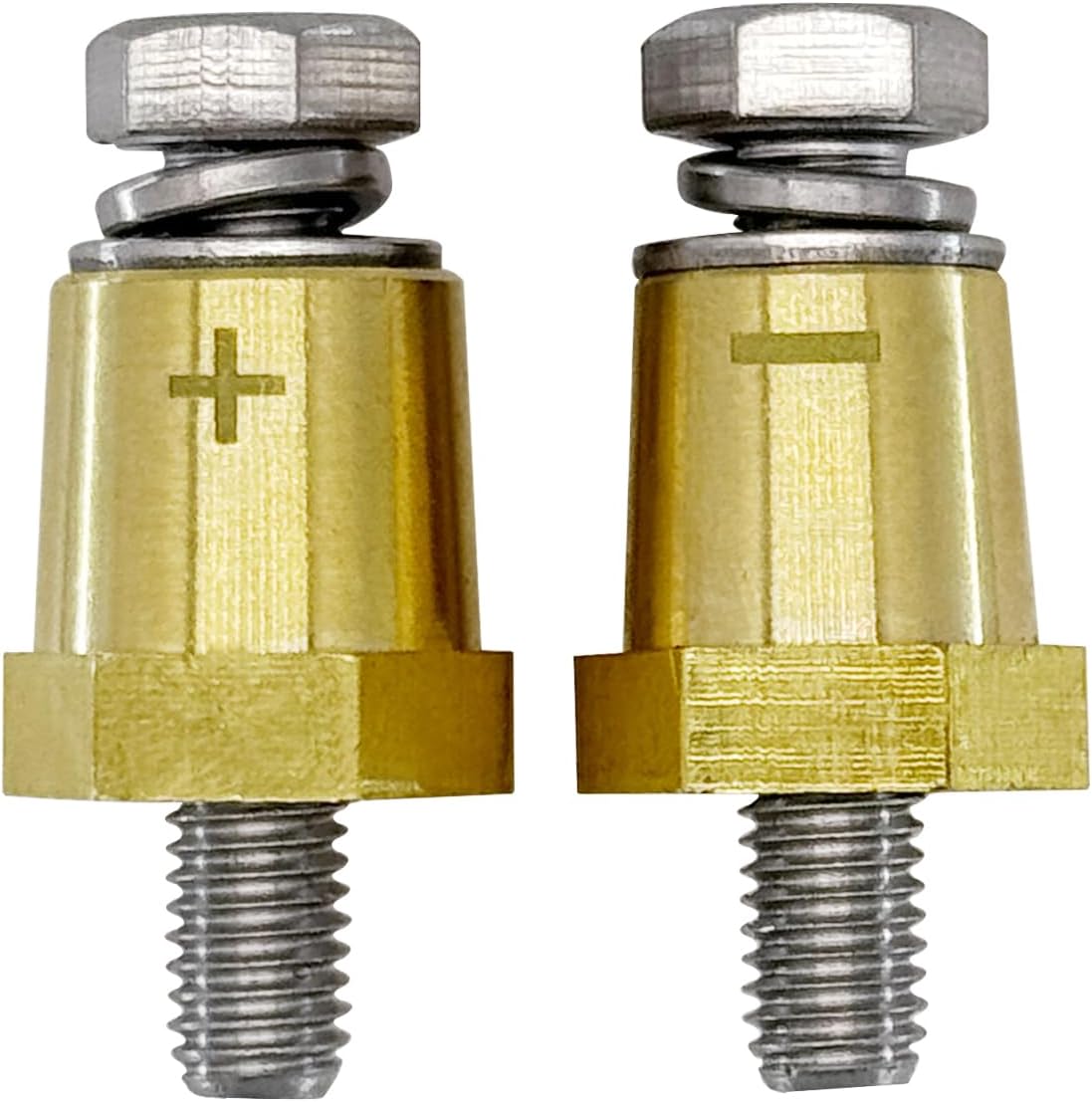 M8 Thread Brass Battery Terminal Charging Posts, Battery Post Adapter (+/-) with Solid M8 Bolts as Male Posts Direct to Battery, Pack of 2