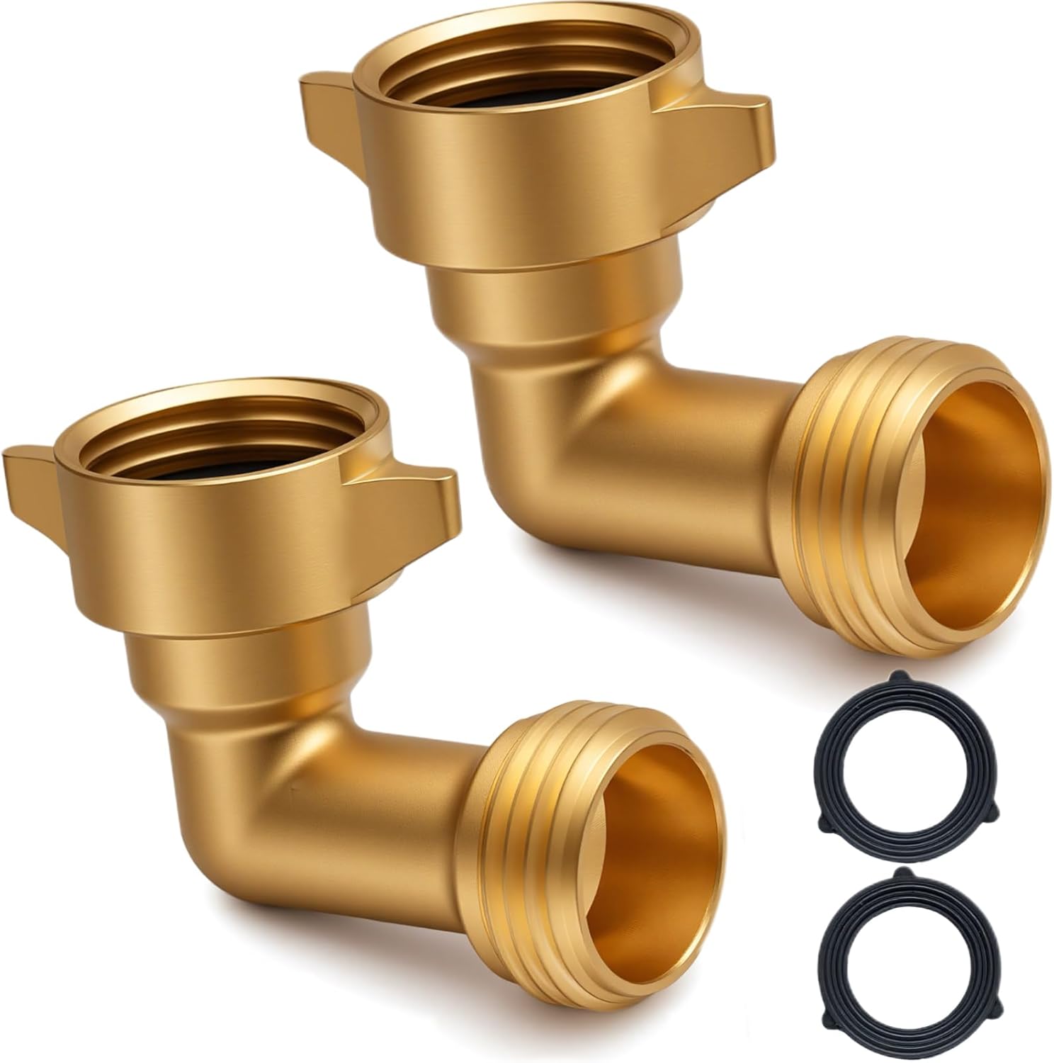 90-Degree Hose Elbow for RVs with Easy Grip Connector - 3/4" Solid Brass 90-Degree Hose Fitting Elbow for RV Water Hoses, Residential Outdoor Faucets, and More (2 Pack)