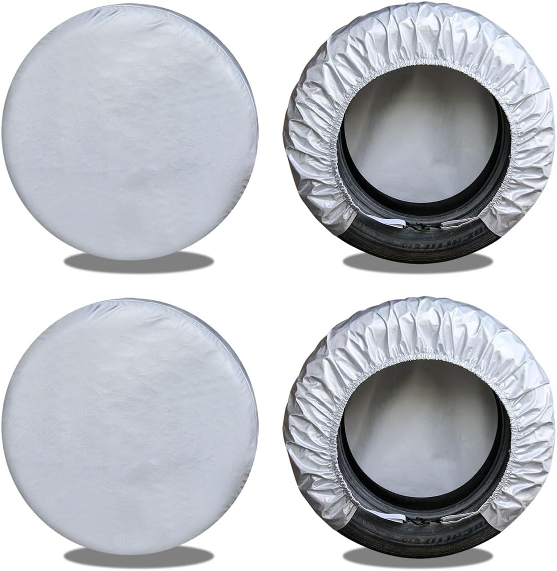 Rv Tire Covers Set of 4, Travel Trailer Camper Truck SUV Motorhome Waterproof Wheel Cover, Sun Rain Snow Protector, Fit 27-29 Inch Tire Diameter/Silver