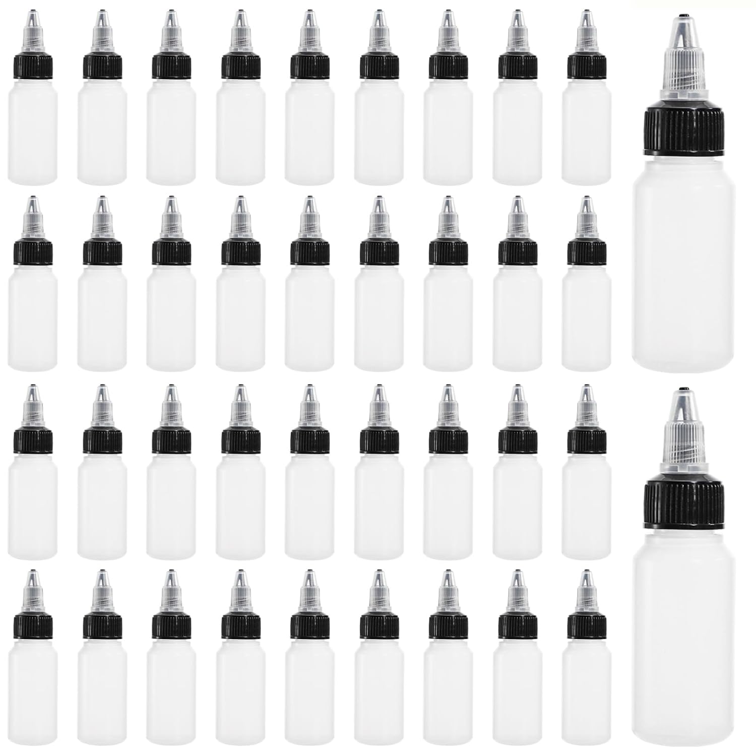 40 Pack 1oz Dispensing Bottles, Boston Round HDPE Plastic Bottle with Twist Top Cap, Empty Plastic Squeeze Bottle