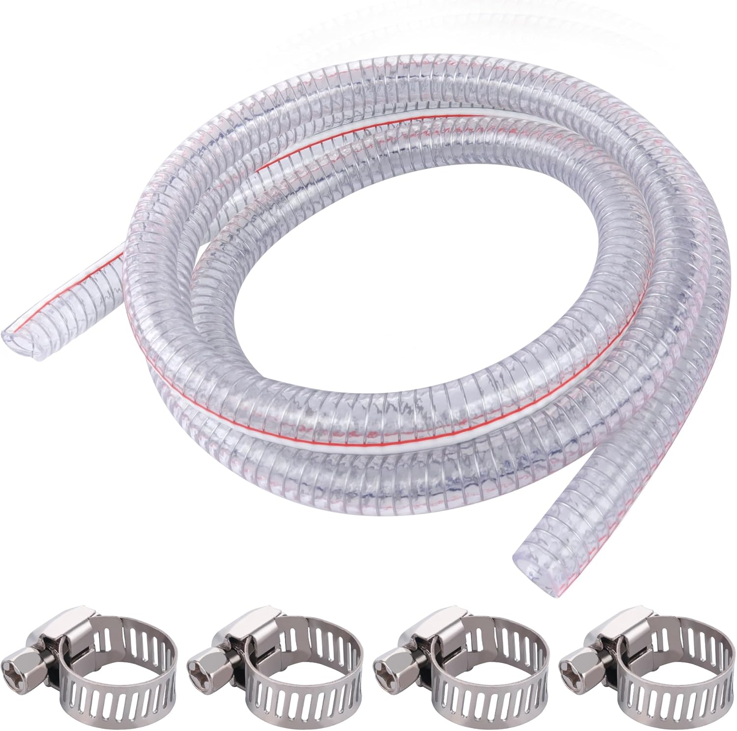 10FT 3/4" ID x 1" OD Steel Wire Suction Hose PVC Reinforced Tubing High Pressure Flexible Vinyl Hose Heavy Duty Clear Vacuum Suction Tube for Dust Collection Drain Fuel