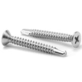 #10 x 1-1/2" Sheet Metal Screws 100Pcs 410 Stainless Steel Flat Head Tek Screws Fast Self Tapping Screws by