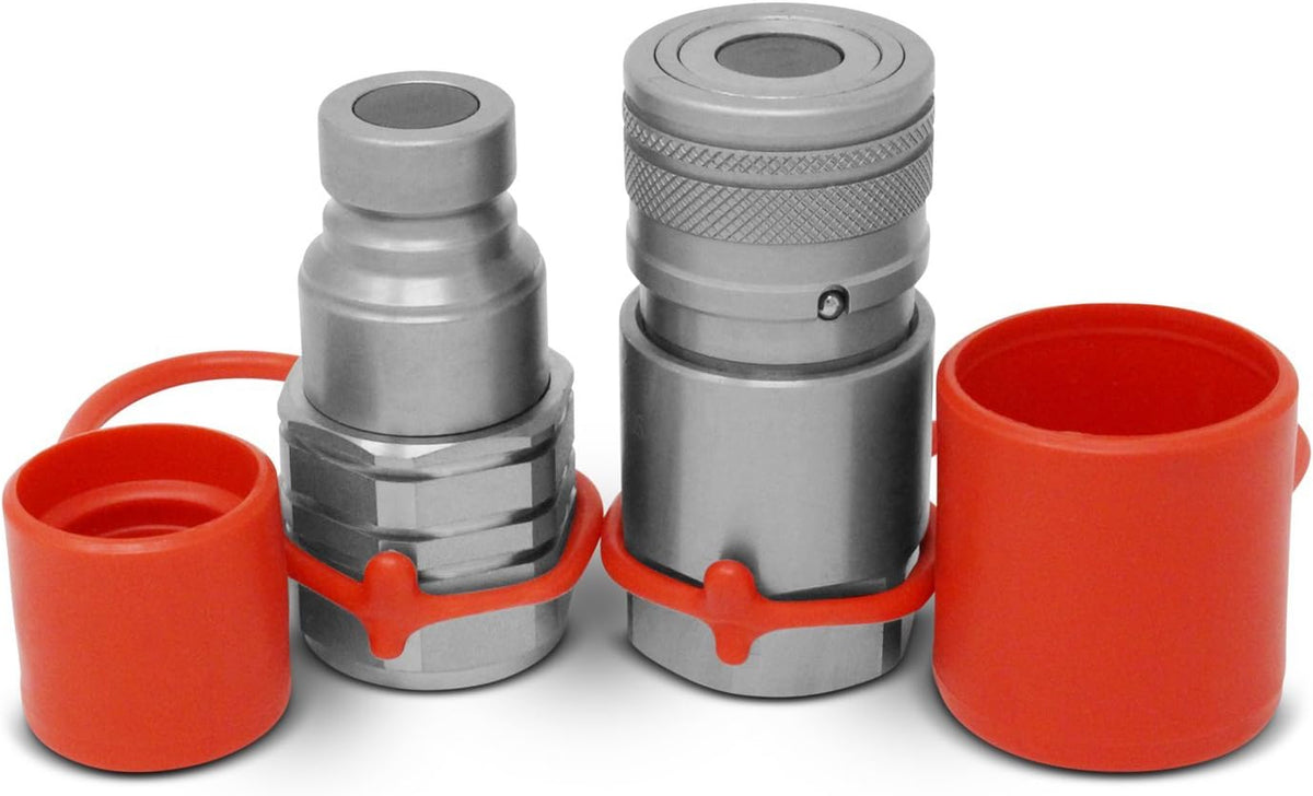 1/2" Skid Steer Bobcat Flat Face Hydraulic Quick Connect Couplers/Couplings Set w/Dust Caps