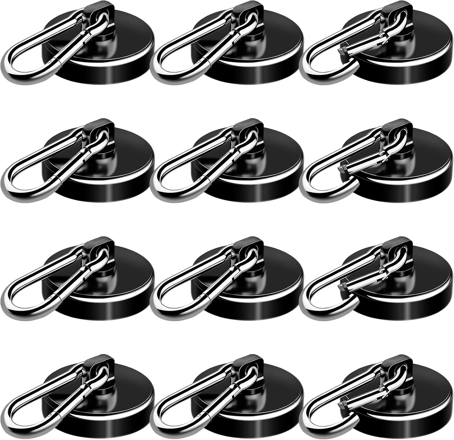 Carabiner Magnetic Hooks, 110LBS Strong Black Magnetic Hooks Heavy Duty with Swivel Carabiner Hook, Great for Hanging for Cruise, Garage, Kitchen, Refrigerator, Locker (12-Pack)