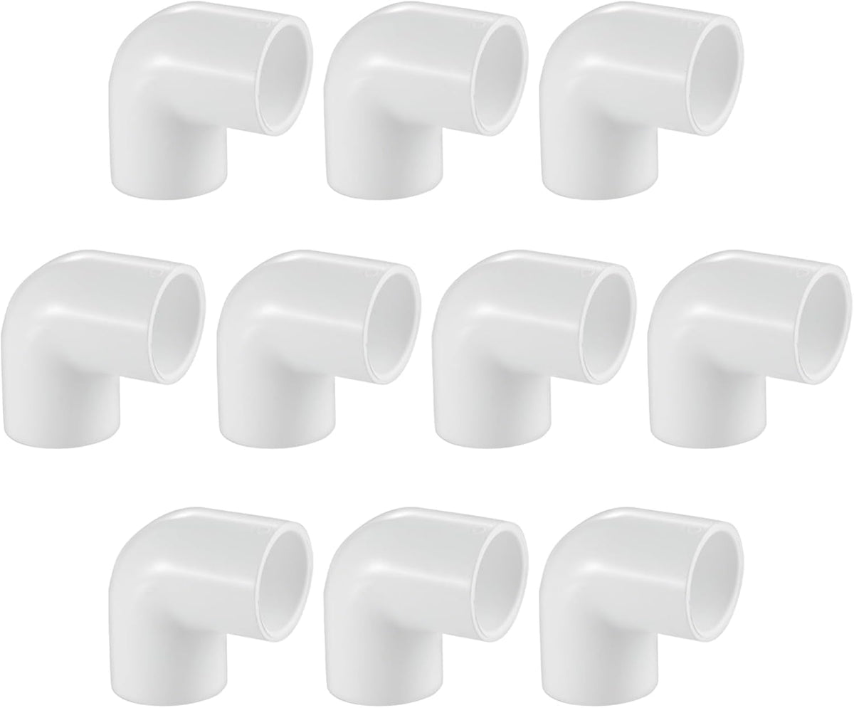 10 Pack 3/4" 90 Degree PVC Elbow Fittings, LESSO PVC Pipe Furniture Grade 2-Way Right Angle Connectors for DIY Shelves, Greenhouse, Sheds and Pipe Structures, SCH40 White