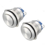 19mm Momentary Push Button Switch High Round Cap Waterproof Stainless Steel Metal High Flush Screw Terminals 250V 5A 1NO SPST (Pack of 2)