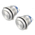 19mm Momentary Push Button Switch High Round Cap Waterproof Stainless Steel Metal High Flush Screw Terminals 250V 5A 1NO SPST (Pack of 2)