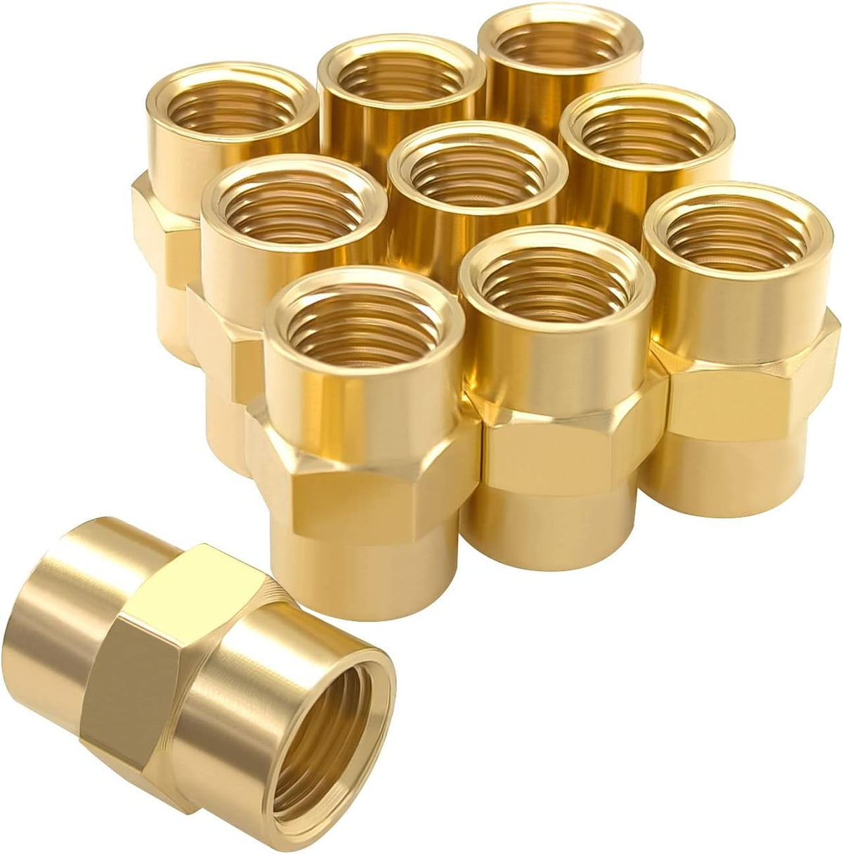 10PCS Brass Coupling 1/4" x 1/4" NPT Female Coupler Hex Head Pipe Fitting