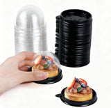 50Pcs Clear Plastic Mini Cake Box with Dome Lids, Mini Muffin Container Box Mooncake Dome Box Pastry Baking Packaging Boxes Wedding Birthday Gifts Supplies (Black Base)