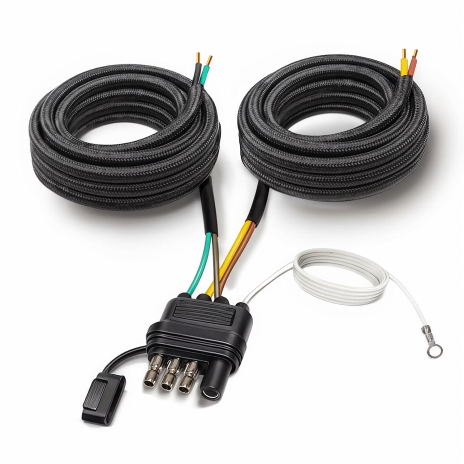 26FT Trailer Wiring Harness Kit, 4 Pin 5 Wire Trailer Wiring Harness, Boat Trailer Wiring Harness, 5 Wire 4 Pin Flat Trailer Connector, for Connection of Tail Lights, Brake Lights and Turn Signals