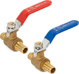 2 Pieces 1/2 Inch Pex Brass Full Port Shut Off Ball Valve HOT AND COLD, Quarter Turn HOT (RED) COLD (BLUE) of Brass Water Stop Shutt off, 1 Piece each