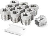 10PCS 304 Stainless Steel Reducer Hex Bushing, 3/8" NPT Male x 1/4" NPT Female, Reducing Pipe Adapter Fitting