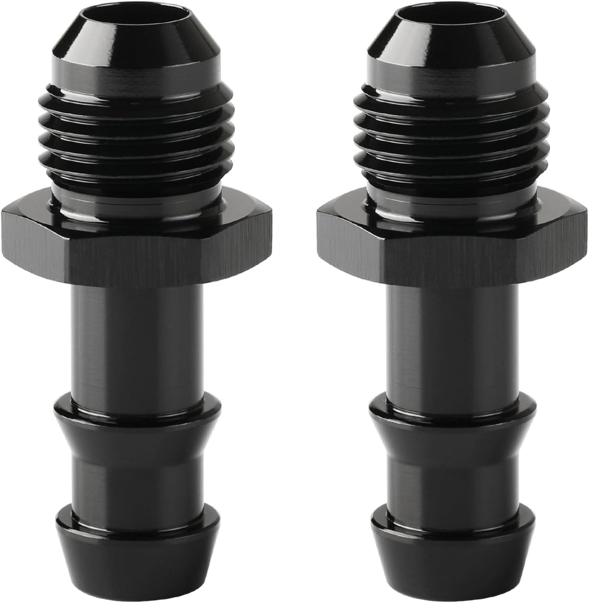 6AN Male Flare to 3/8 Hose Barb Straight Fitting Adapter Aluminum Black 2PCS