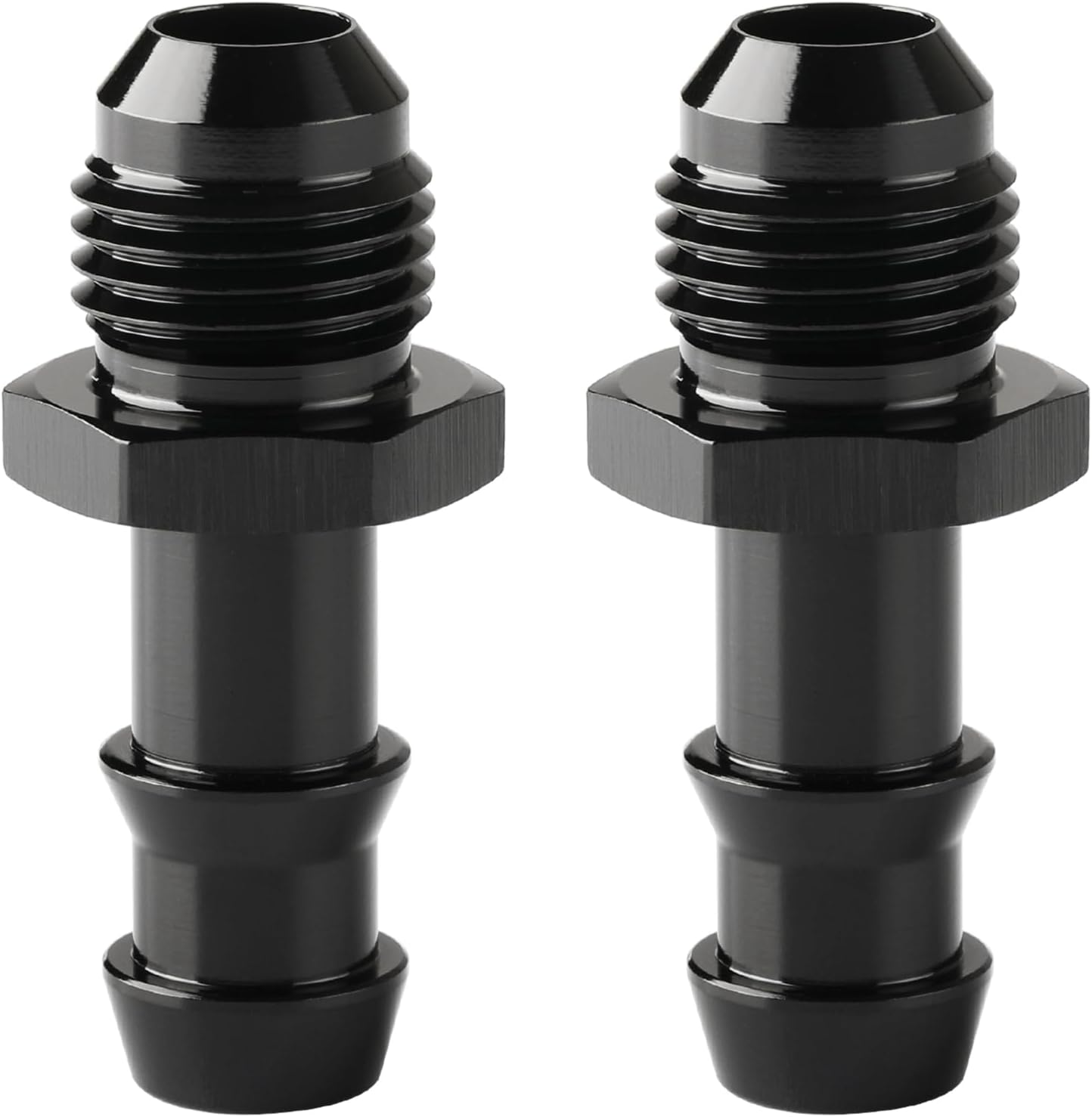 6AN Male Flare to 3/8 Hose Barb Straight Fitting Adapter Aluminum Black 2PCS