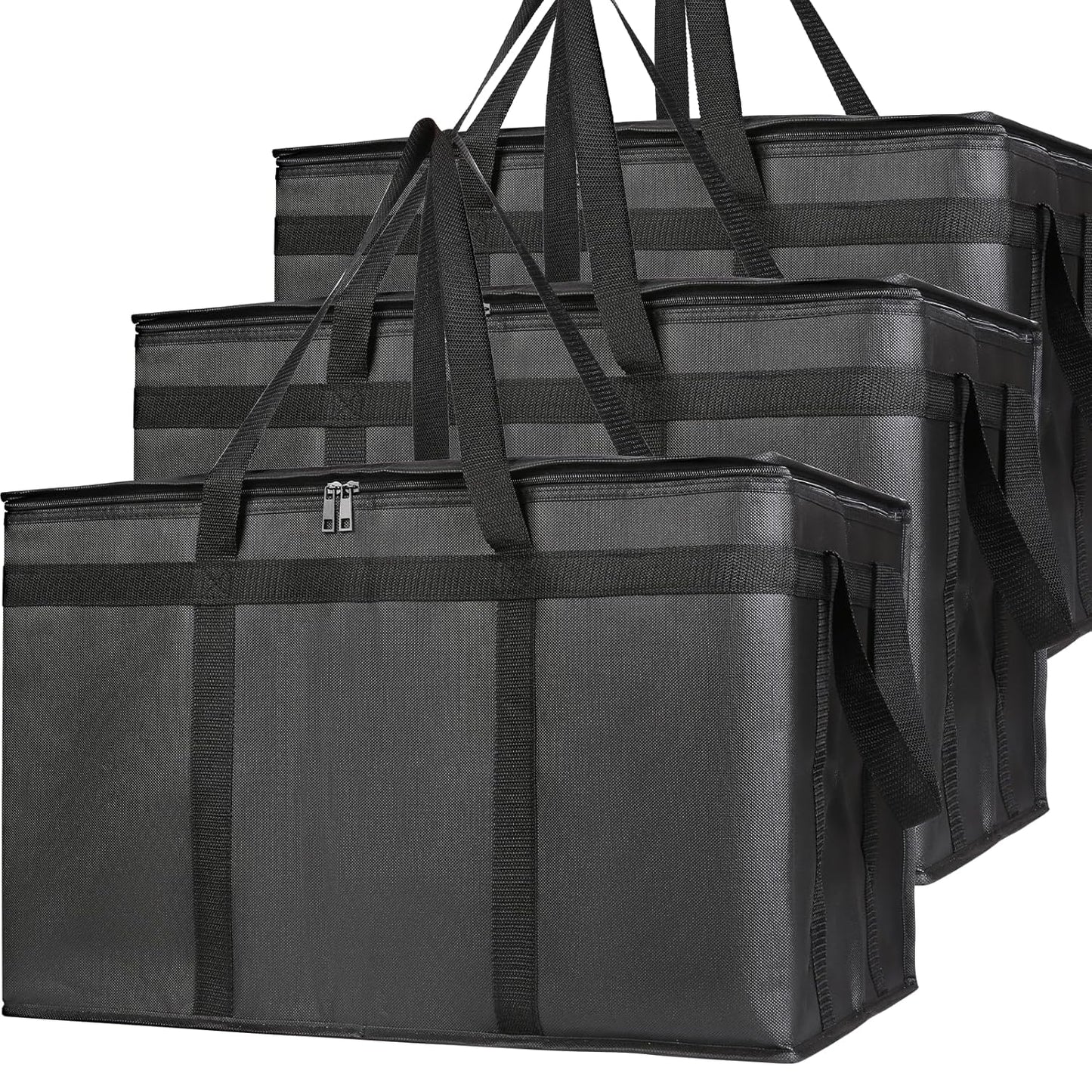 3-Pack Insulated Food Delivery Bag, XXXL Pizza Cooler Bags, Rideshare Delivery Bag, Thermal Cold/Hot Styrofoam Carrier for Catering/Shopping/Travel/Car, Warmer/Frozen