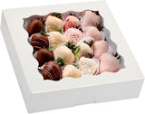 35pcs Bakery Boxes, 10x10x2.5 Inches Auto-Popup Cookie Boxes with Window for Pie, Cookie Cake, Treats, Pastries, Chocolate Covered Strawberries