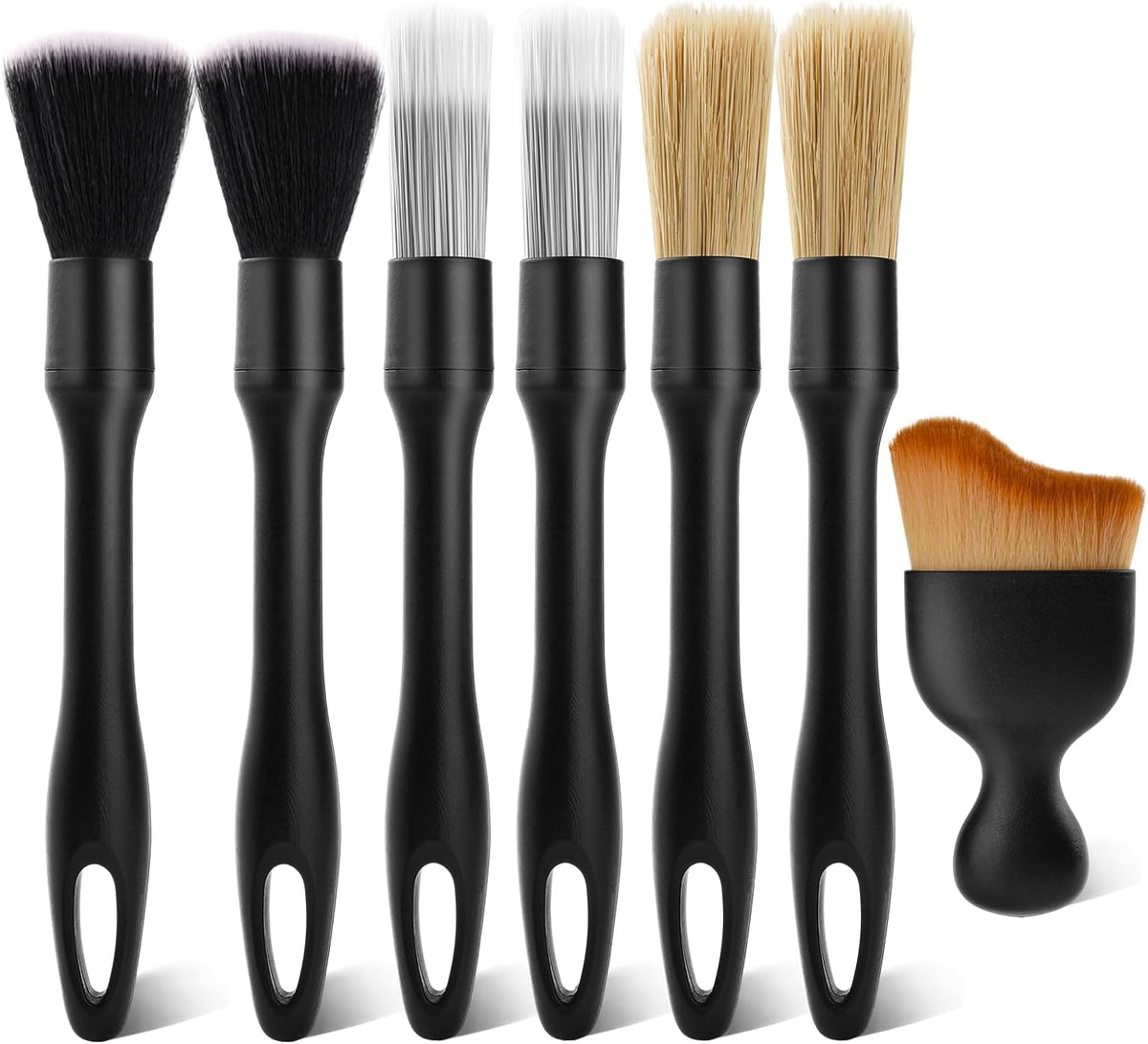 7PCS Car Deng Brush Kit - Ultra Soft Boars Hair Car Interior Deng Brushes, Includes 4 Different Brushes, Multi-use for Cleaning Interior or Exterior - Perfect Car Accessory Gift